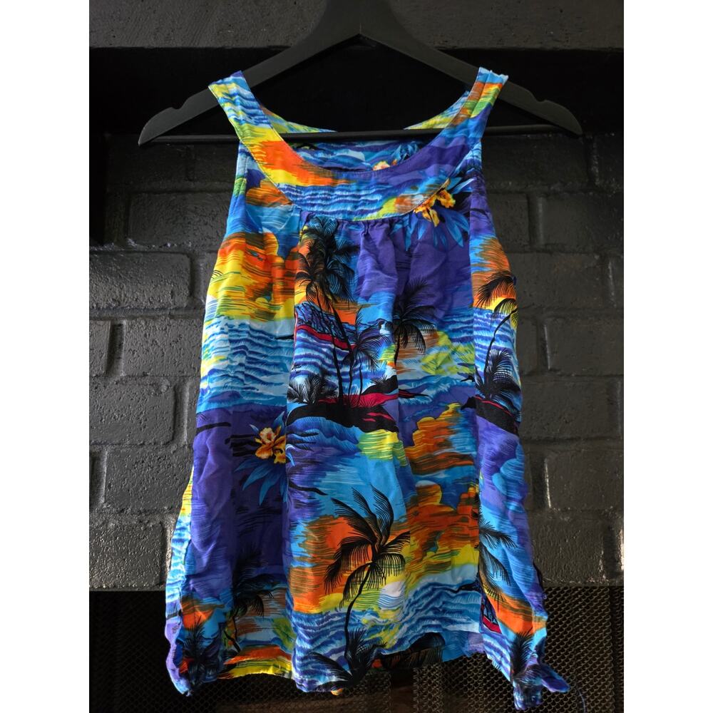 Hawaii Hangover Aloha Shirt Rayon Vacation Resort Wear Tank Top Size M